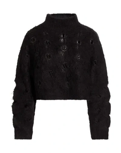 Le Streghe Tricot Woman Turtleneck Black Size Onesize Mohair Wool, Wool, Acrylic, Polyamide, Elastan In Brown