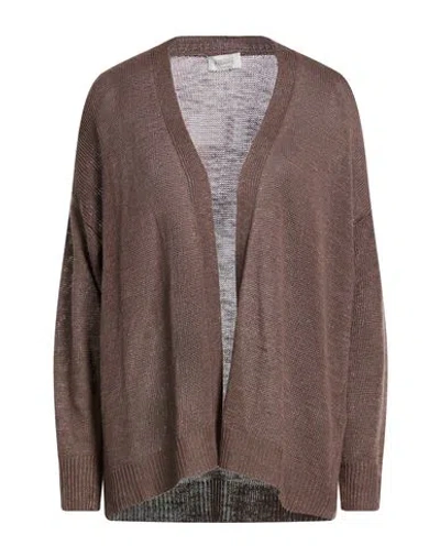 Le Streghe Woman Cardigan Chocolate Brown Size 2 Linen, Viscose