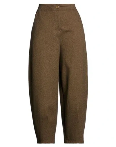Le Streghe Woman Pants Brown Size L Polyester, Elastane