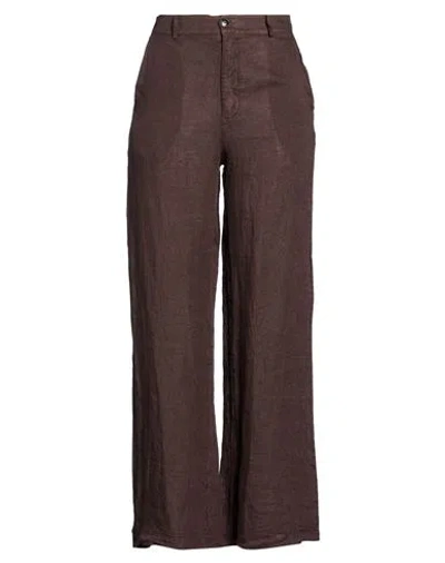 Le Streghe Woman Pants Dark Brown Size L Linen