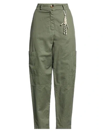 Le Streghe Woman Pants Military Green Size L Cotton, Linen, Elastane