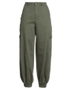 Le Streghe Woman Pants Military Green Size M Cotton, Elastane