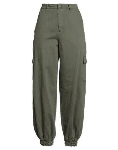 Le Streghe Woman Pants Military Green Size M Cotton, Elastane