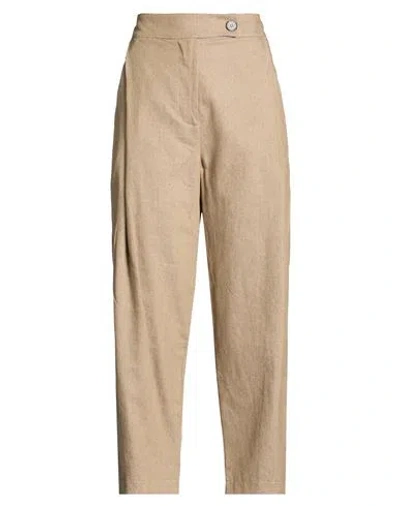Le Streghe Woman Pants Sand Size L Linen, Cotton In Neutral