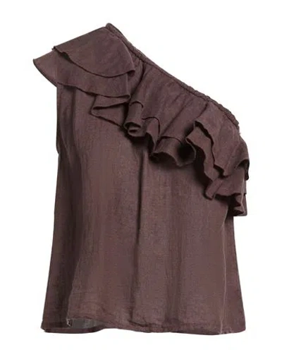 Le Streghe Woman Top Dark Brown Size M Linen
