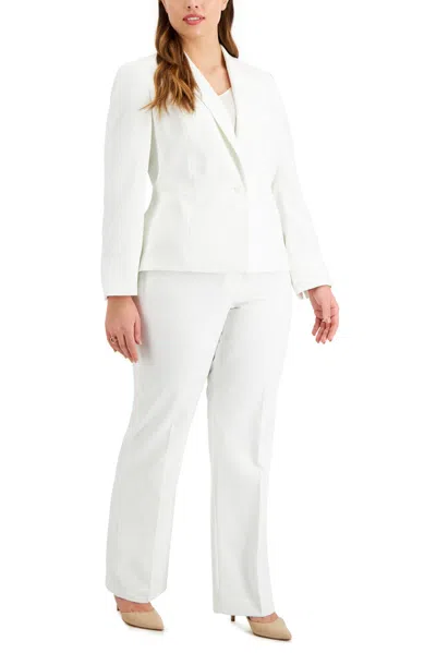 Le Suit 50040457 Plus Size Collar Button Long Formal Pant Suit In White