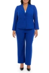 Le Suit 50041201 Plus Size Long Formal Collar Jacket Pant Suit In Blue