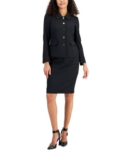 Le Suit Button-up Slim Skirt Suit, Regular And Petite Sizes In Black