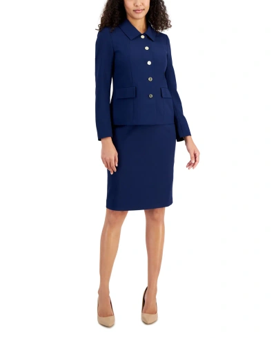 Le Suit Button-up Slim Skirt Suit, Regular And Petite Sizes In Indigo