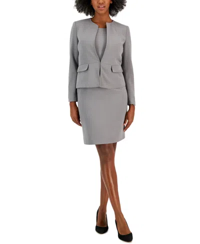 Le Suit Collarless Dress Suit, Regular & Petite In Granite