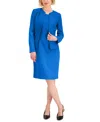 Le Suit Women's Crepe Open Front Jacket & Crewneck Sheath Dress Suit Set, Regular & Petite In Cabana Blue