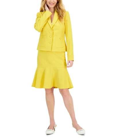 Le Suit Crepe Button-front Flounce Skirt Suit, Regular And Petite Sizes In Golden Sunset