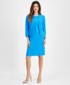 LE SUIT CREPE OPEN FRONT JACKET & CREWNECK SHEATH DRESS SUIT, REGULAR AND PETITE SIZES