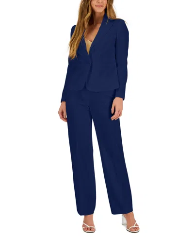 Le Suit Crepe Two-button Blazer & Pants, Regular And Petite Sizes In Indigo