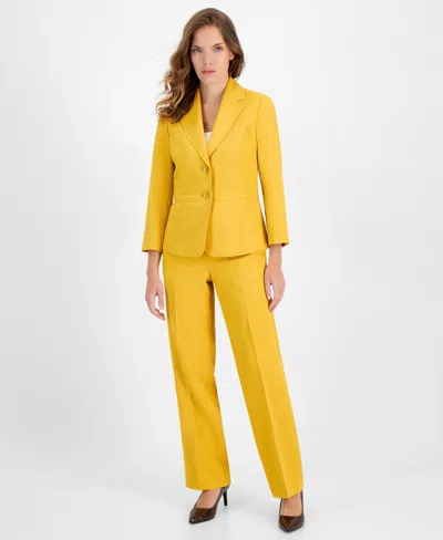 Le Suit Crepe Two-button Blazer & Pants, Regular And Petite Sizes In Saffron