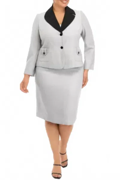 Le Suit Jacquard Jacket And Slim Skirt Set - Plus In Black Multi In White