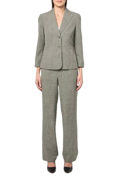Le Suit Notch Lapel Blazer And Straight-leg Trouser Set In Hunter Multi In Gray