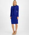 Le Suit Petite Cascade Ruffle Skirt Suit In Royal