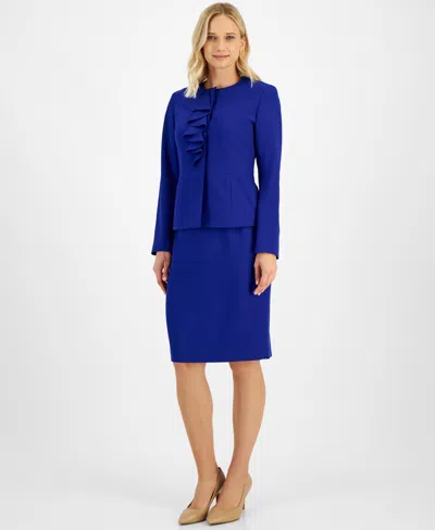 Le Suit Petite Cascade Ruffle Skirt Suit In Royal
