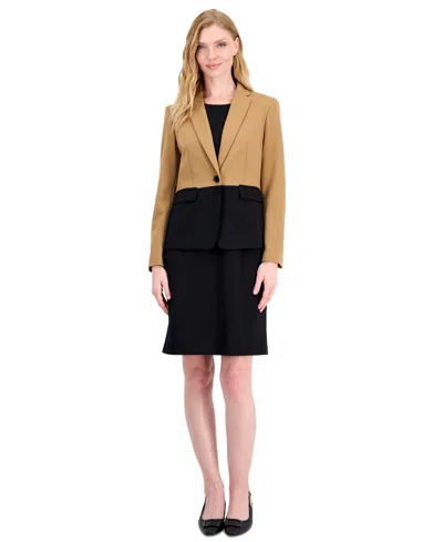 Le Suit Petite Colorblocked One Button Peplum Empire Seamed Jacket And Dress, 2-piece Set In Multi