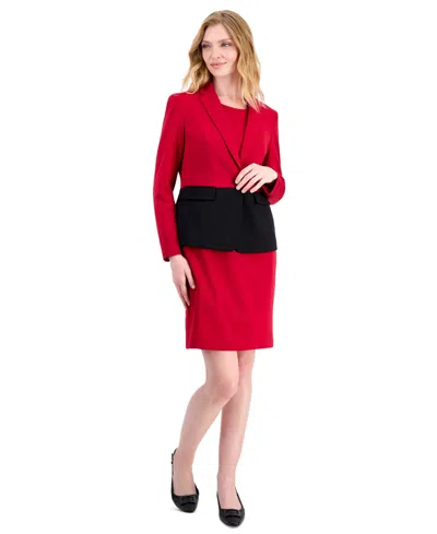Le Suit Petite Colorblocked One Button Peplum Empire Seamed Jacket And Dress, 2-piece Set In Multi