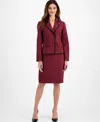 Le Suit Petite Contrast Trim Printed Skirt Suit In Bordeaux Multi
