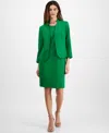 Le Suit Petite Cutout Kissing Jacket & Sheath Dress Suit Regular & Petite Sizes In Pepper Green