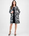 Le Suit Petite Floral-print Jewel-neck Jacket Topper & Empire Seamed Dress In Black