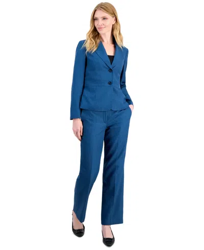 Le Suit Petite Houndstooth Wide-leg Work Jacket And Pants, 2-piece Suit In Blue