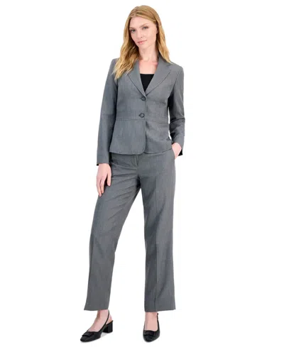 Le Suit Petite Houndstooth Wide-leg Work Jacket And Pants, 2-piece Suit In Gray