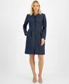 Le Suit Petite Long Collarless Jacket Dress Suit In Navy,white