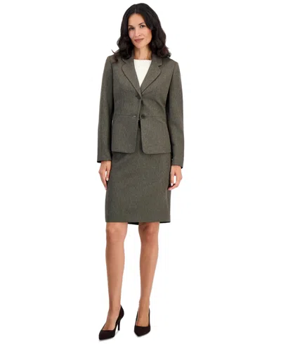Le Suit Petite Melange Notched-collar Two-button Pencil Jacket And Skirt, 2-piece Set In Green
