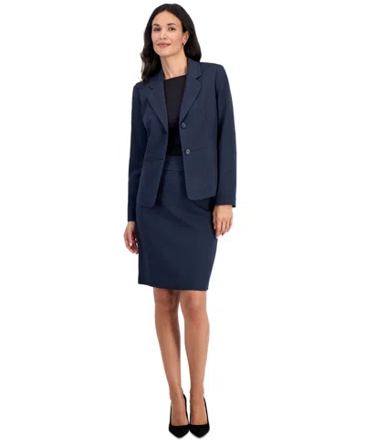 Le Suit Petite Melange Notched-collar Two-button Pencil Jacket And Skirt, 2-piece Set In Blue