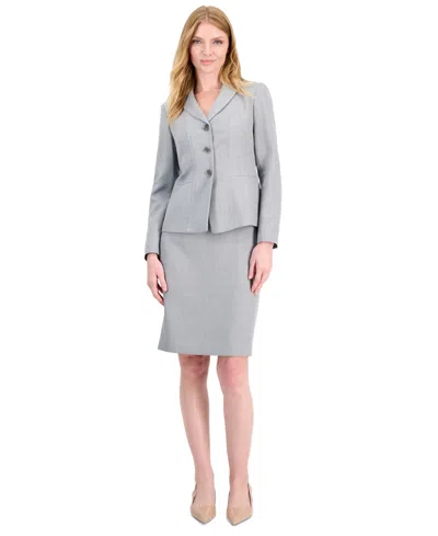 Le Suit Petite Melange Slim-fit Peak-lapel Jacket And Skirt, 2-piece Set In Gray