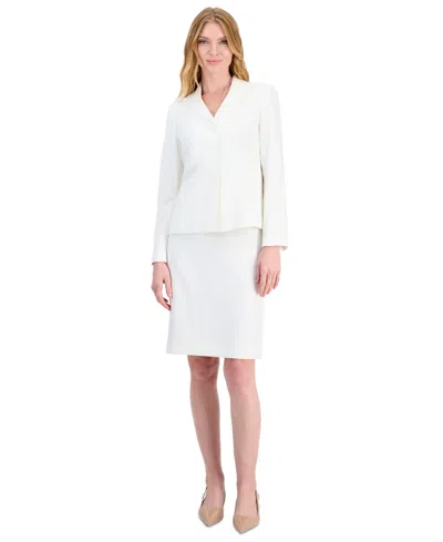 Le Suit Petite Melange Slim-fit Peak-lapel Jacket And Skirt, 2-piece Set In White
