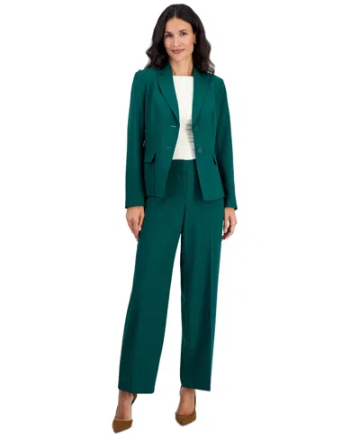 Le Suit Petite Notch Collar 2-button Wide-leg Jacket And Pants, 2-piece Suit In Green