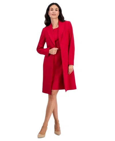 Le Suit Petite Peak Lapel Topper And Basic Sheath Dress Topper And Sheath Dress, 2-piece Set In Red
