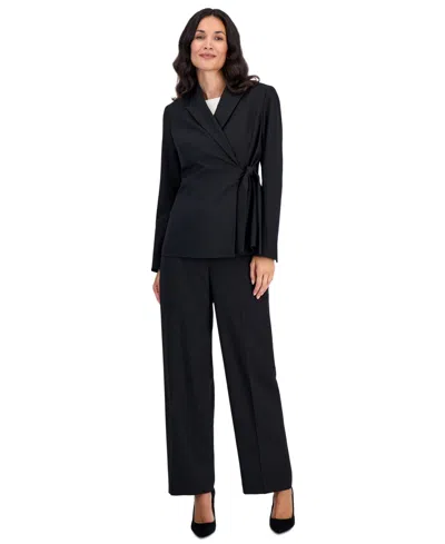 Le Suit Petite Peak-lapel Side-tie Wide-leg Jacket And Pants, 2-piece Set In Blue