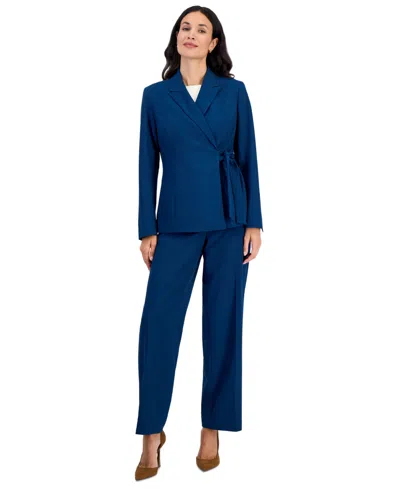 Le Suit Petite Peak-lapel Side-tie Wide-leg Jacket And Pants, 2-piece Set In Blue
