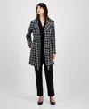 Le Suit Petite Plaid Belted Trench Suit In Black,vanilla Ice