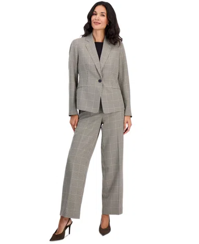 Le Suit Petite Plaid One-button Wide-leg Jacket And Pants, 2-piece Suit In Gray