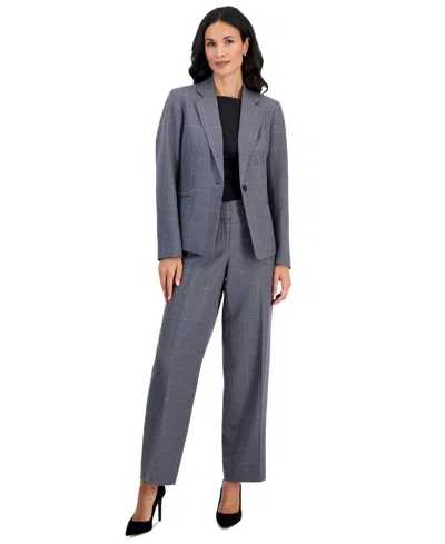Le Suit Petite Plaid One-button Wide-leg Jacket And Pants, 2-piece Suit In Gray