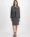 Le Suit Petite Seamed Birdseye Tweed Skirt Suit In Black,vanilla Ice