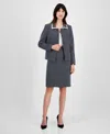 Le Suit Petite Seamed Birdseye Tweed Skirt Suit In Midnight Navy,vanilla Ice