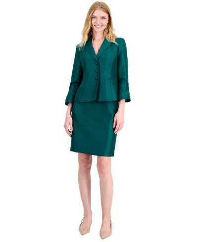 Le Suit Petite Shantung Knee-length Bell-cuff Jacket And Skirt, 2-piece Suit In Green