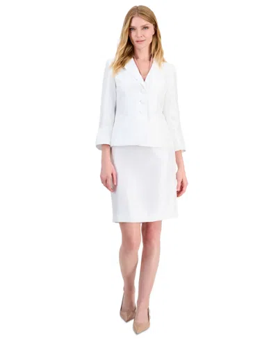 Le Suit Petite Shantung Knee-length Bell-cuff Jacket And Skirt, 2-piece Suit In White