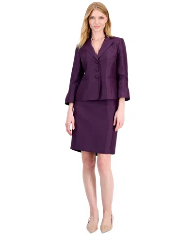 Le Suit Petite Shantung Knee-length Bell-cuff Jacket And Skirt, 2-piece Suit In Purple