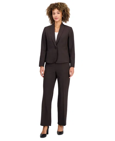 Le Suit Petite Shawl-collar Wide-leg Jacket And Pants, 2-piece Suit In Brown