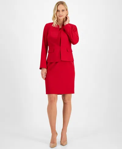 Le Suit Petite Sheath Dress Suit In Cherry