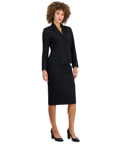 Le Suit Petite Three Button Peplum Pencil Jacket & Skirt, 2-piece Set In Black